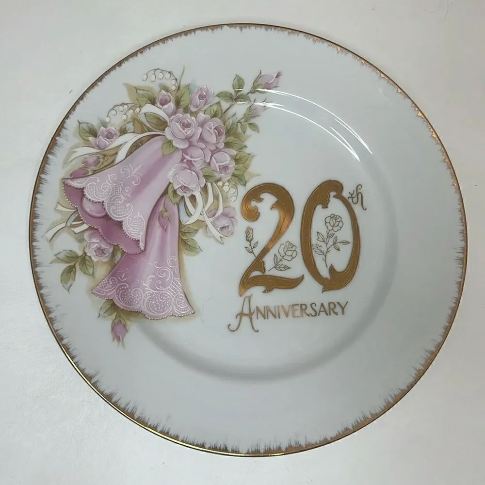20th Anniversary Plate Chatillon Pink Bell Floral Roses Gold Handcrafted Japan